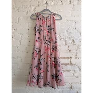 White House Black Market Pink Floral Sleeveless Fit & Flare Dress Size 0